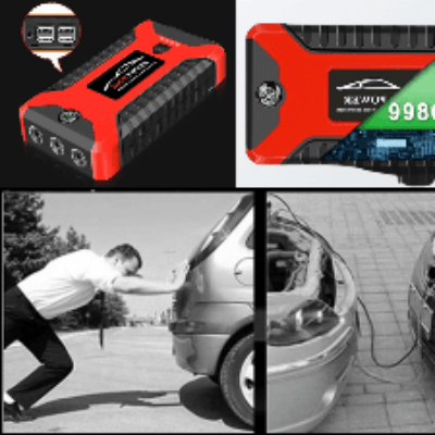 booster batterie homme qui pousse sa voiture